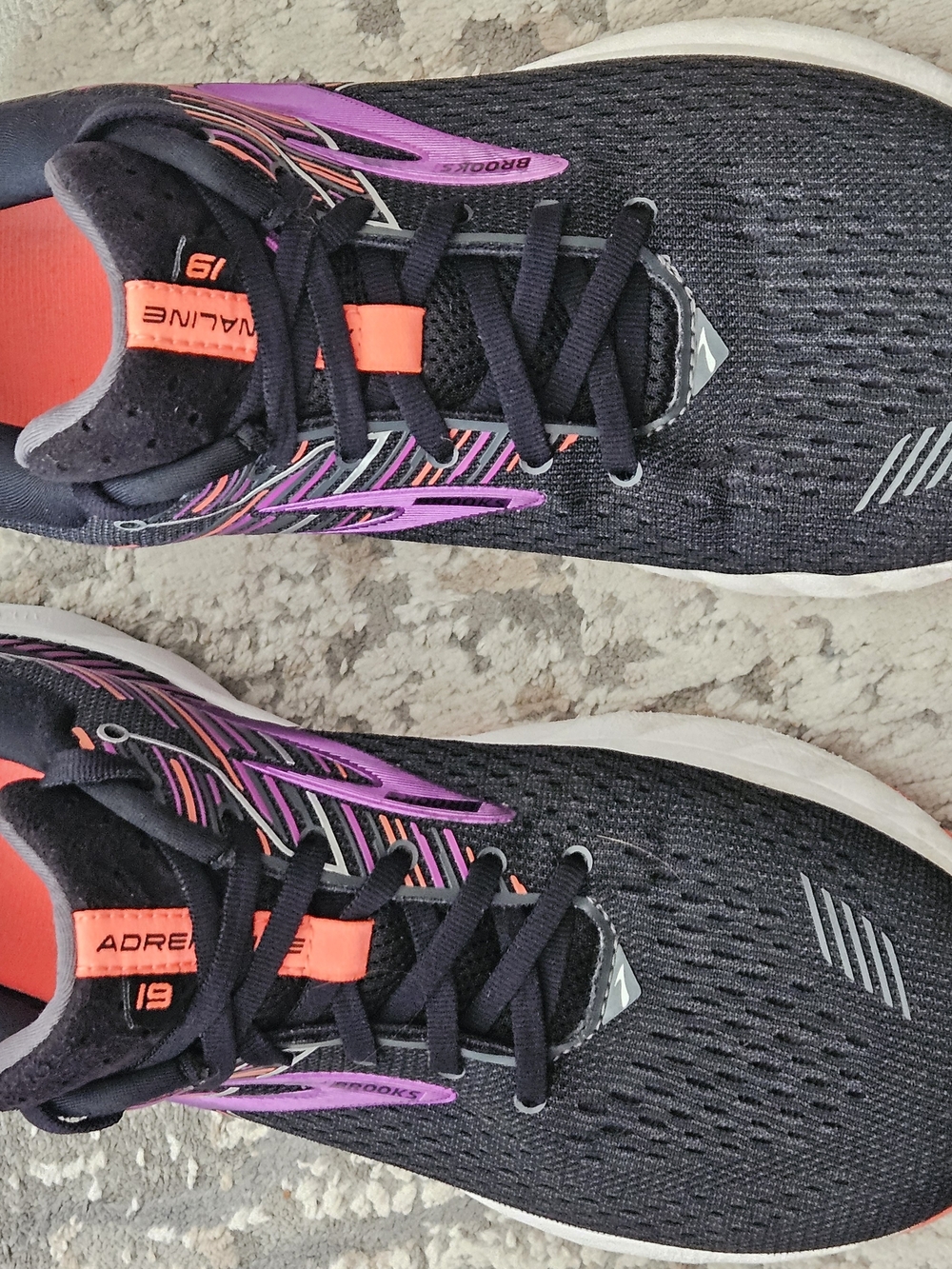 Brooks Adrenaline 19 Running Shoes — Black with Purple & Orange Accents